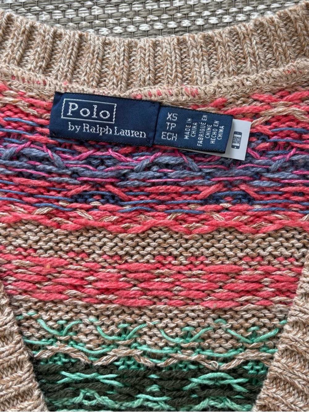 Polo by Ralph Lauren Beige Fair Isle V-Neck Sweater Vest with Multicolor Stripes - Picture 2 of 4